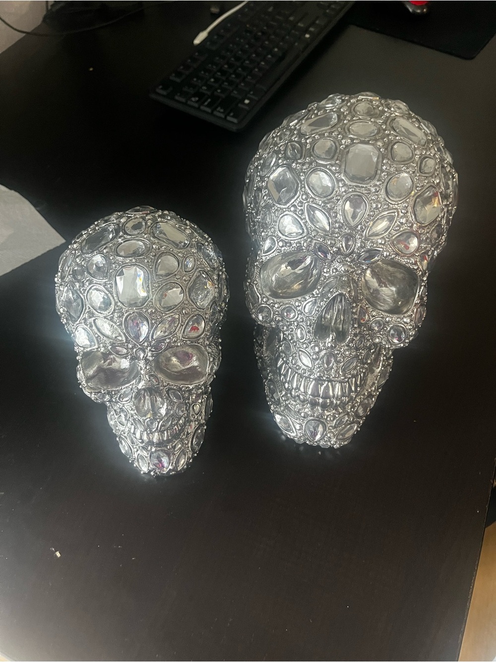 Embellished Silver Decorative Skull - Set of 2